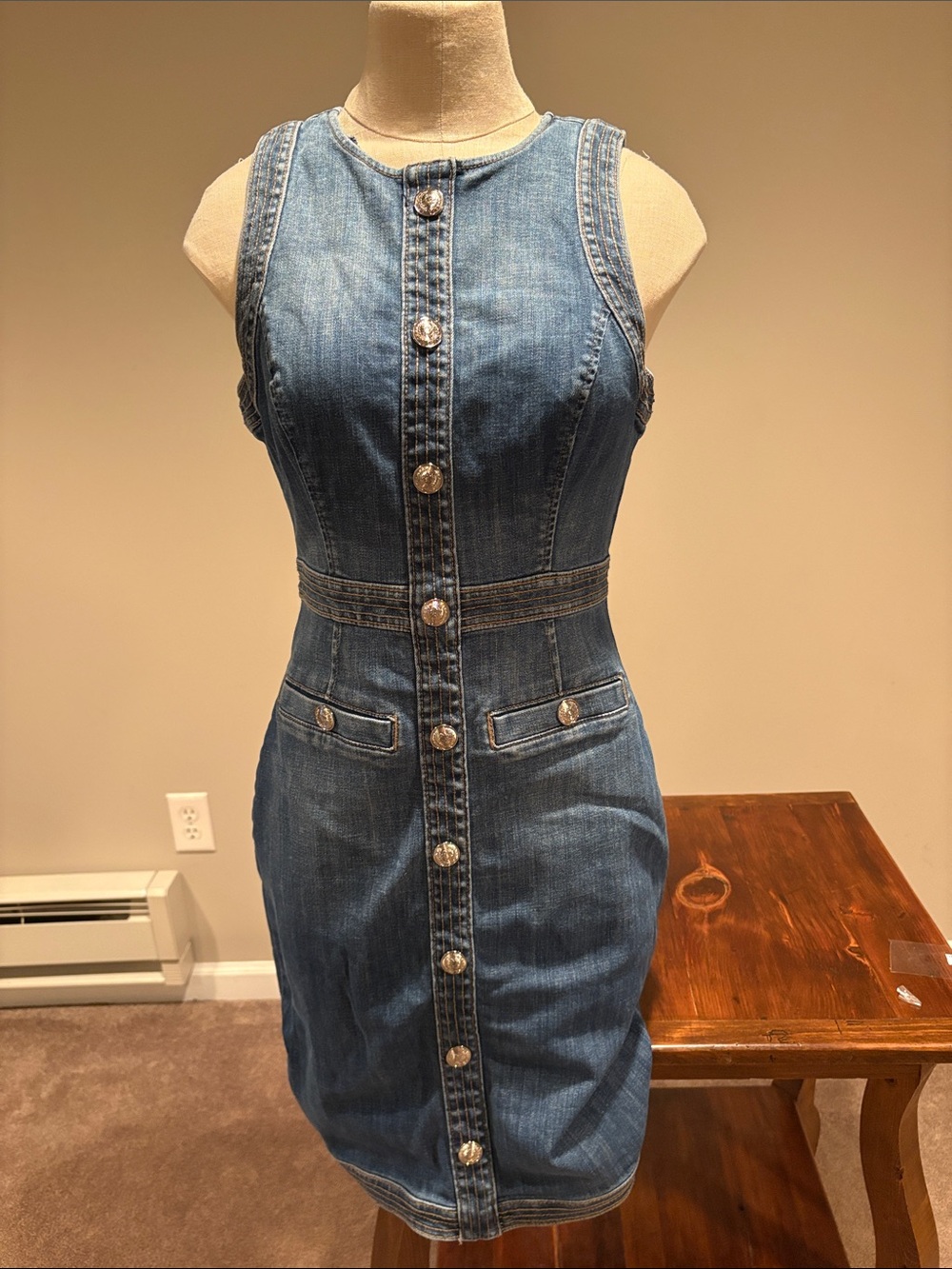 White House Black Market Sleeveless Denim Crest Sheath Dress Size 4P
